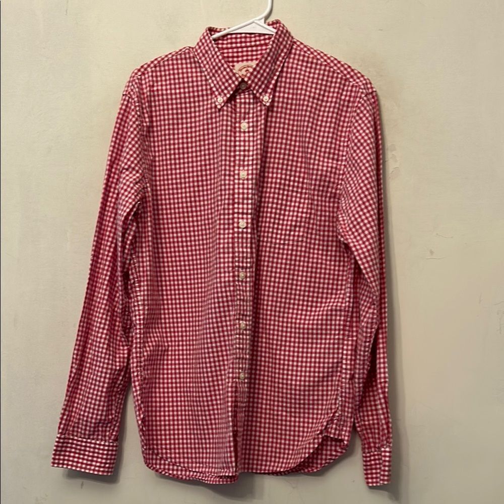 Brooks Brothers Pink White Checkered Button Down Cotton Shirt Size L EUC - Picture 1 of 10